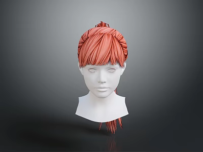 White Mannequin Head Model Featuring Red Braided Hairstyle With Bangs And Ponytail 3d model