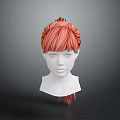 White Mannequin Head Model Featuring Red Braided Hairstyle With Bangs And Ponytail