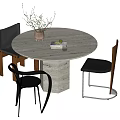 Modern Round Dining Table Set With Marble Surface Black Chairs Vase And Books 3d model