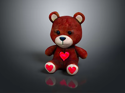 Cute Brown Teddy Bear Plush Toy With Red Heart Pendant On Chest And Feet 3d model