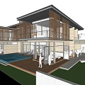 Modern Detached Villa With Floor to Ceiling Glass Windows Wooden Facade Swimming Pool And Terrace