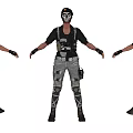 Tactical Game Movie Character With Black Top Gray Pants And White Mask