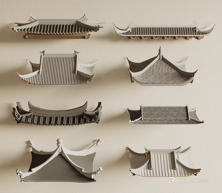Traditional Chinese Architectural Roof Components In Various Designs 3d model 