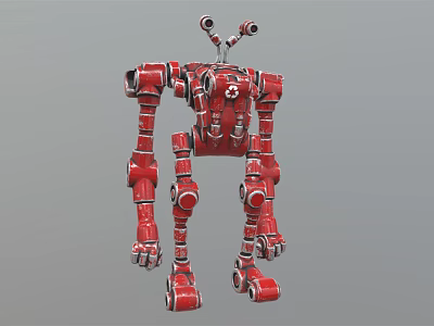 Red Robot Character Featuring Mechanical Structure Multiple Joints And Two Eyes 3d model