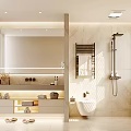 Modern Bathroom Interior With Large Mirror Vanity Storage Cabinets Toilet And Natural Light From Blinds