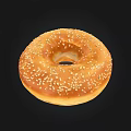 Golden Brown Sesame Seed Donut With Crispy Surface Isolated On Black Background 3d model