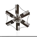 Metal Windmill Structure With Star Shaped Blades And Support Framework