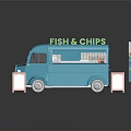 Blue Fish and Chips Food Truck With Menu Boards And Display Banners