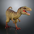Realistic 3D T Rex Dinosaur Model With Open Mouth Sharp Teeth And Brown Stripes 3d model
