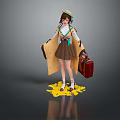 Game And Movie Character Young Girl In Traditional Outfit Holding Suitcase On Yellow Leaves