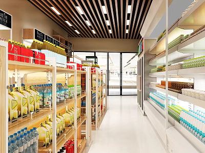 Well Organized Supermarket Interior With Shelves Of Various Grocery Products And Bright Lighting 3d model