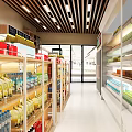 Well Organized Supermarket Interior With Shelves Of Various Grocery Products And Bright Lighting