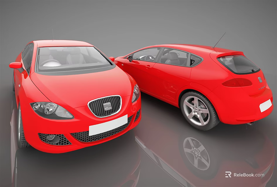 Two Red Sporty Cars Showcasing Front And Side Exterior Design Views 3d model 