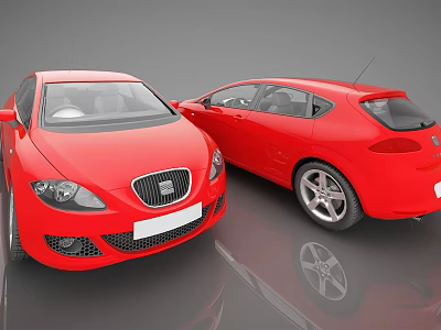 Two Red Sporty Cars Showcasing Front And Side Exterior Design Views 3d model