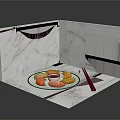 Marble Display Stand With Donuts Sauce And Chopsticks On White Surface