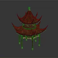 Traditional Chinese Multi Tiered Pavilion With Curved Eaves Red Pillars And Golden Decorations