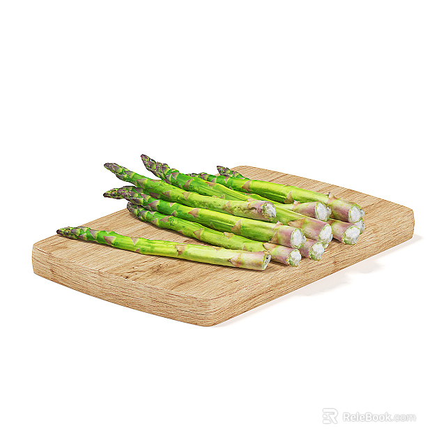 Wooden Cutting Board Essential Kitchen Tool With Fresh Asparagus Neatly Placed On It 3d model 