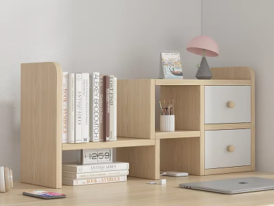 Light Wood Storage Cabinet with Bookshelf Drawers and Desk Organizer for Home Office Study 3d model