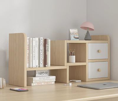 Light Wood Storage Cabinet with Bookshelf Drawers and Desk Organizer for Home Office Study 3d model