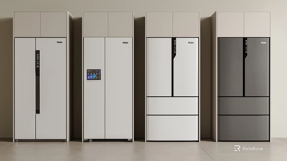 Various Modern Refrigerators In White And Gray With Multi Door Double Door And Display Screen 3d model 