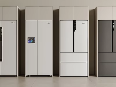 Various Modern Refrigerators In White And Gray With Multi Door Double Door And Display Screen 3d model