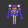 Robot Character Design With Blue White Body Large Mechanical Arms Purple Head And Red Chest