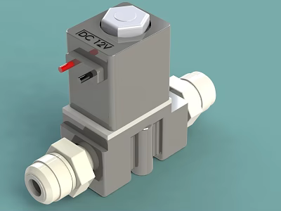 Industrial Pneumatic Solenoid Valve With Gray Body White Knob Red Component And White Connectors 3d model