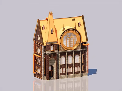 Detached Villa With Yellow Roof Round Window Brown Walls And Multi Story Design 3d model