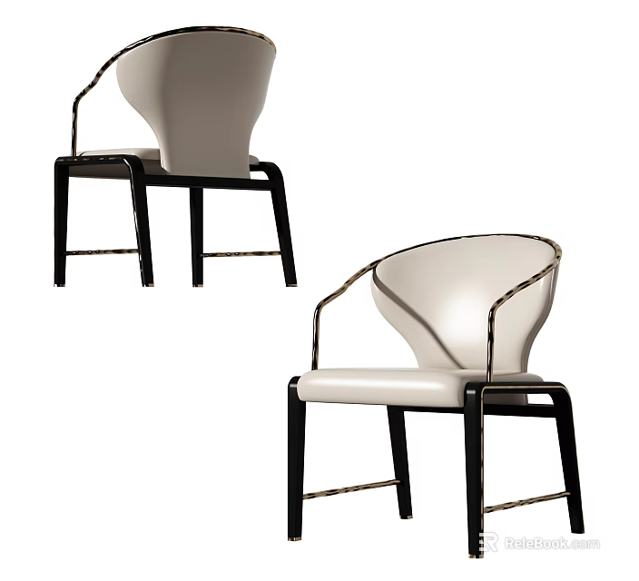 Modern Accent Chair with White Upholstered Seat Black Frame and Curved Backrest 3d model 