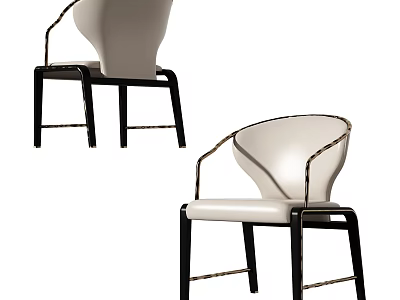 Modern Accent Chair with White Upholstered Seat Black Frame and Curved Backrest 3d model