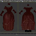 Brown Victorian Style Dresses with Off Shoulder Design and Lace Trim Paired with Matching Gloves