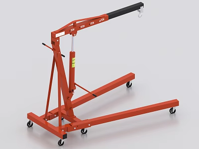 Red Industrial Engine Hoist With Hydraulic Lift System And Mobile Wheels 3d model