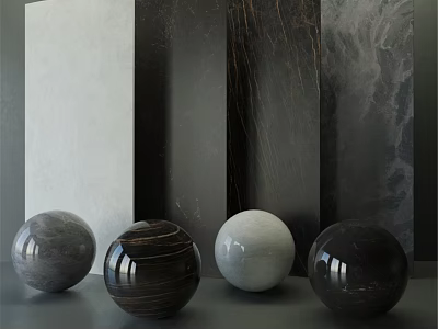 Modern Building Components Featuring Material Panels And Colored Textured Spheres 3d model