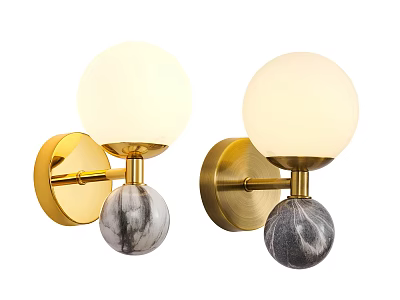 Modern Wall Lamps Featuring Golden Metal Brackets White Spherical Lampshades And Marble Balls 3d model