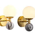 Modern Wall Lamps Featuring Golden Metal Brackets White Spherical Lampshades And Marble Balls