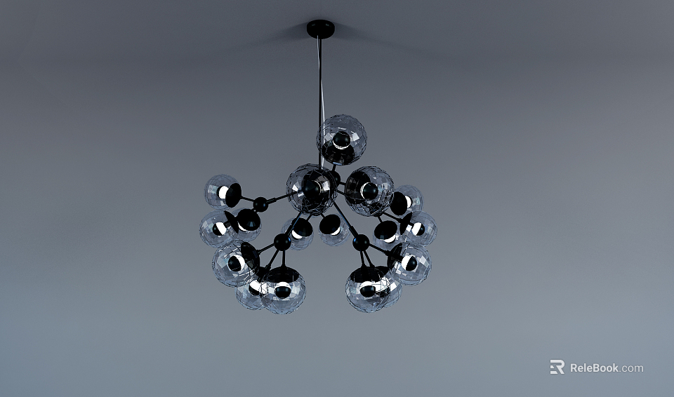 Modern Chandelier With Transparent Glass Spheres And Black Metal Frame Design 3d model 