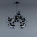 Modern Chandelier With Transparent Glass Spheres And Black Metal Frame Design