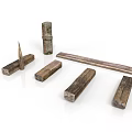 Natural Bamboo Stem And Wooden Blocks Displayed On White Surface