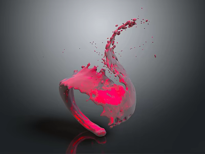 Glossy Pink Liquid Splash Abstract Shape On Dark Background With Reflective Surface 3d model