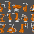 Intelligent Industrial Robotic Arms in Orange with Various Models and Different Poses for Industrial Tasks