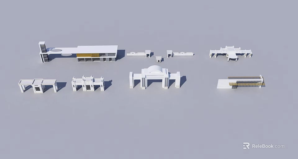 Modern White Entrance Gate Architectural Models Showcasing Various Design Styles 3d model