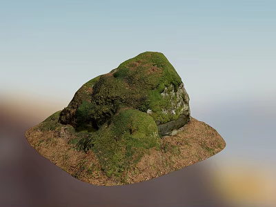 Natural Stone Decorative Piece With Wood Base And Green Moss 3d model
