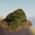 Natural Stone Decorative Piece With Wood Base And Green Moss