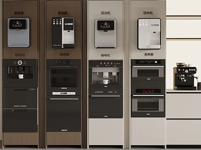 Modern Luxury Kitchen Cabinets With Built In Coffee Maker Microwave And Steam Oven Appliances 3d model
