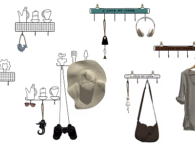 Versatile Wall Hooks for Hanging Kitchenware Headphones Bags Clothes and Keys 3d model
