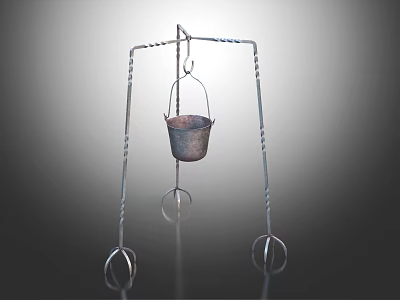 Sturdy Metal Frame Commercial Equipment With Hanging Bucket And Circular Rings 3d model