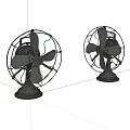 Two Vintage Electric Fans With Metal Blades And Retro Wire Cage Base