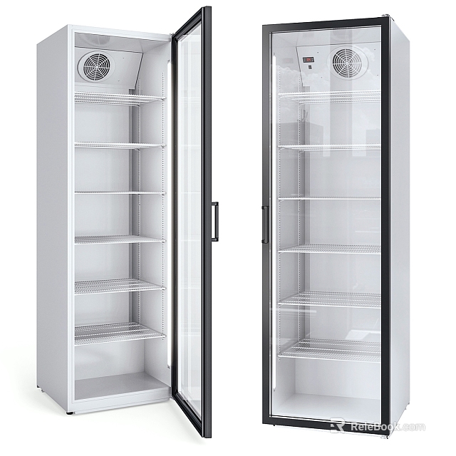 Upright Double Glass Door Refrigerator Freezer With Stainless Steel Shelves For Commercial 3d model 