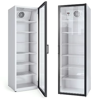 Upright Double Glass Door Refrigerator Freezer With Stainless Steel Shelves For Commercial 3d model
