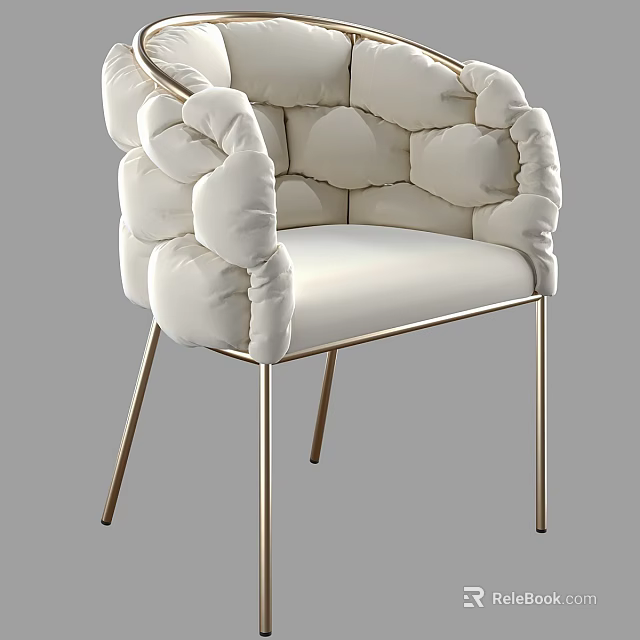 Modern Leisure Chair With Puffy Padded Backrest Armrest And Gold Metal Legs 3d model 